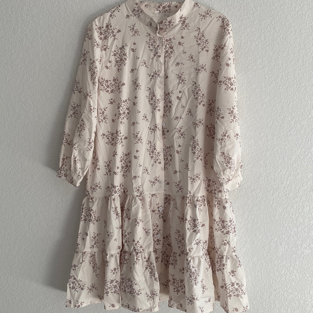 FLORAL BEIGE LONG SLEEVE DRESS